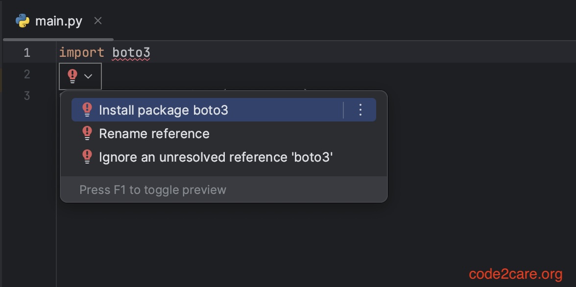 Install package boto3